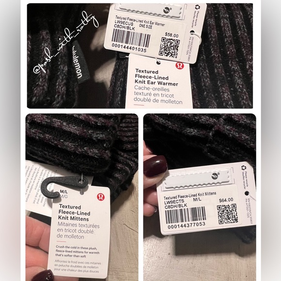 🍋 Lululemon Textured Fleece-Lined Knit Mittens AND Ear Warmer Set, NWT - Picture 8 of 11